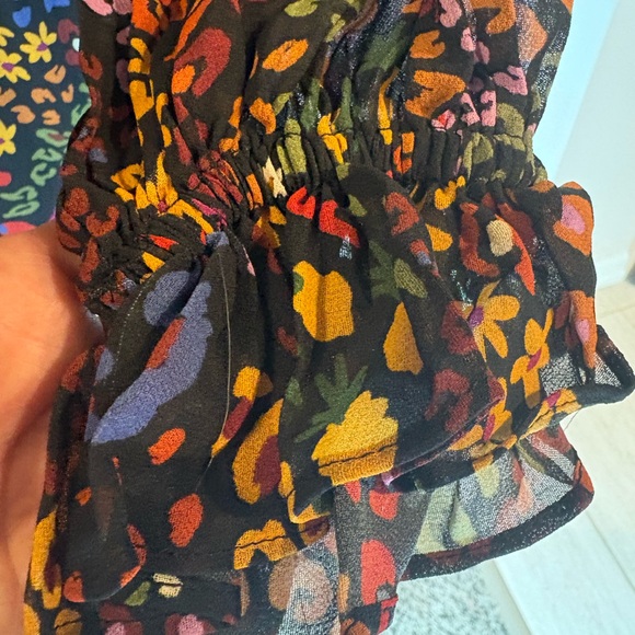 FARM Rio Black Multicolor Floral Smocked Long Sleeve Tiered Midi Dress NWT - Picture 7 of 9